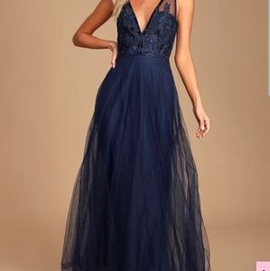 BRAND NEW Never Worn Navy Ballgown - Lulu's